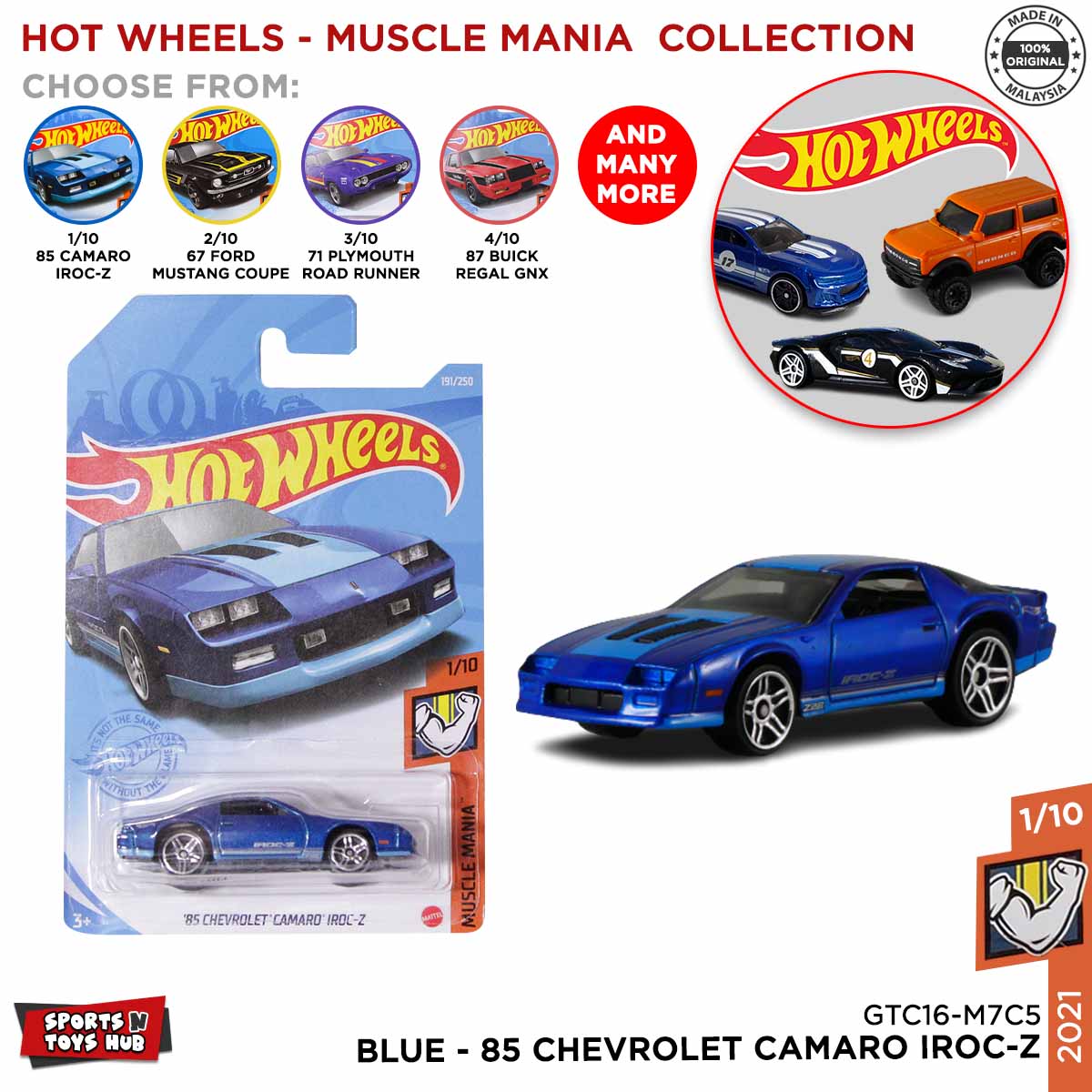 Hot Wheels Diecast 85 Chevrolet Camaro Iroc-Z, Muscle Mania (2021) Series Model Toy Cars