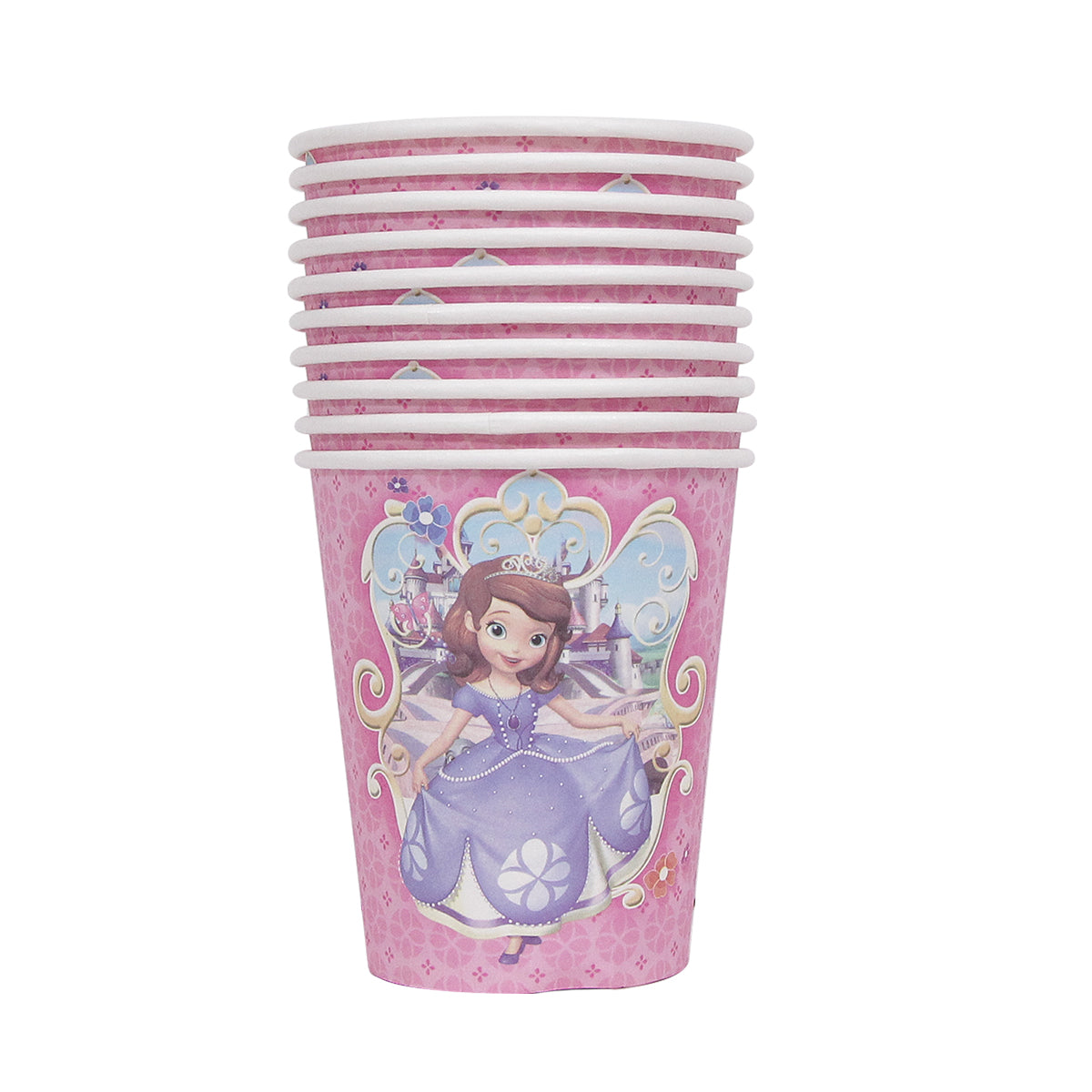 Princess Sofia Printed Cartoon Character Disposable Paper Glasses for Birthday Parties - Pack of 10