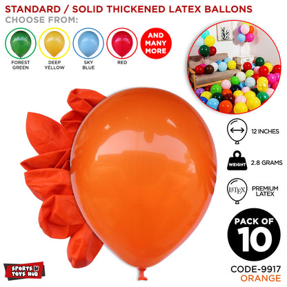 12 Inch 2.8 Gram Solid Latex Round Balloons - 10 Pcs