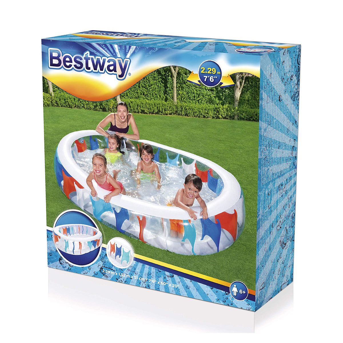 Bestway 7.5 x 5 FT Inflatable Oval Rectangle Pool - 54066
