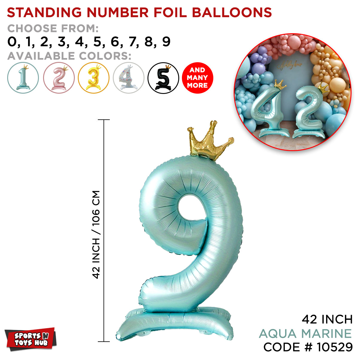 *Standing Number Foil Balloon- Aqua Marine - 42 inch