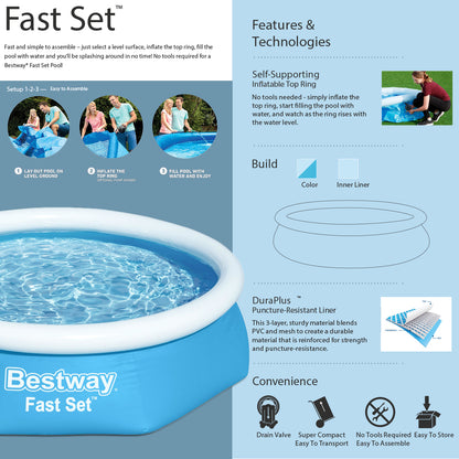 8 Ft Bestway Inflatable Fast Set Swimming Pool For Kids - 57448