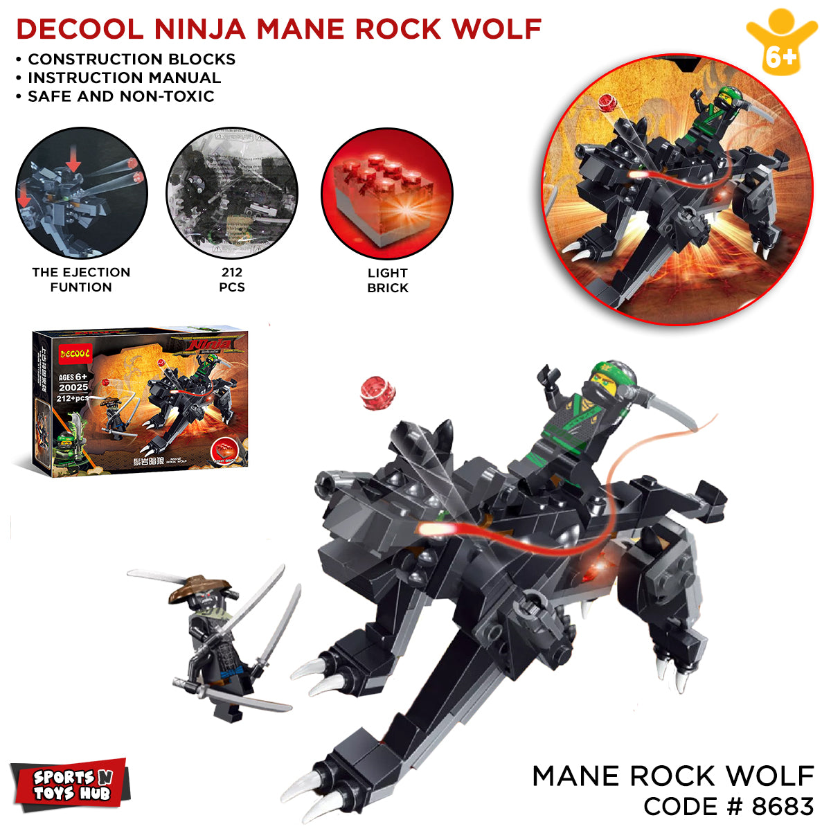 Mane Rock Wolf Light Brick Building Blocks - 20025