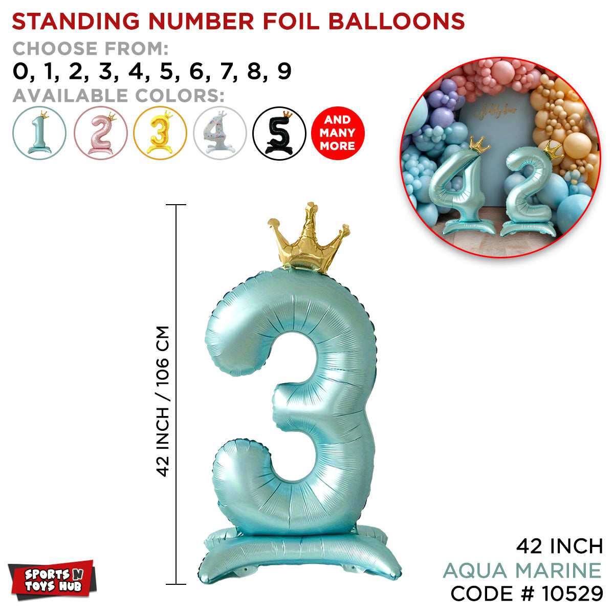 *Standing Number Foil Balloon- Aqua Marine - 42 inch