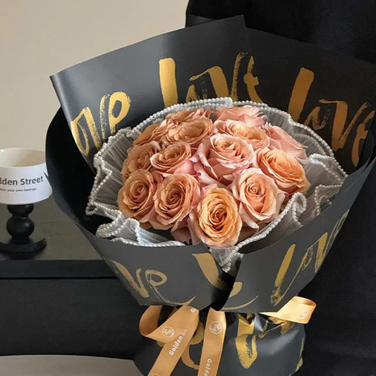 New Love Cursive Brush Script Text Print Opaque Floral Wrapping Sheets