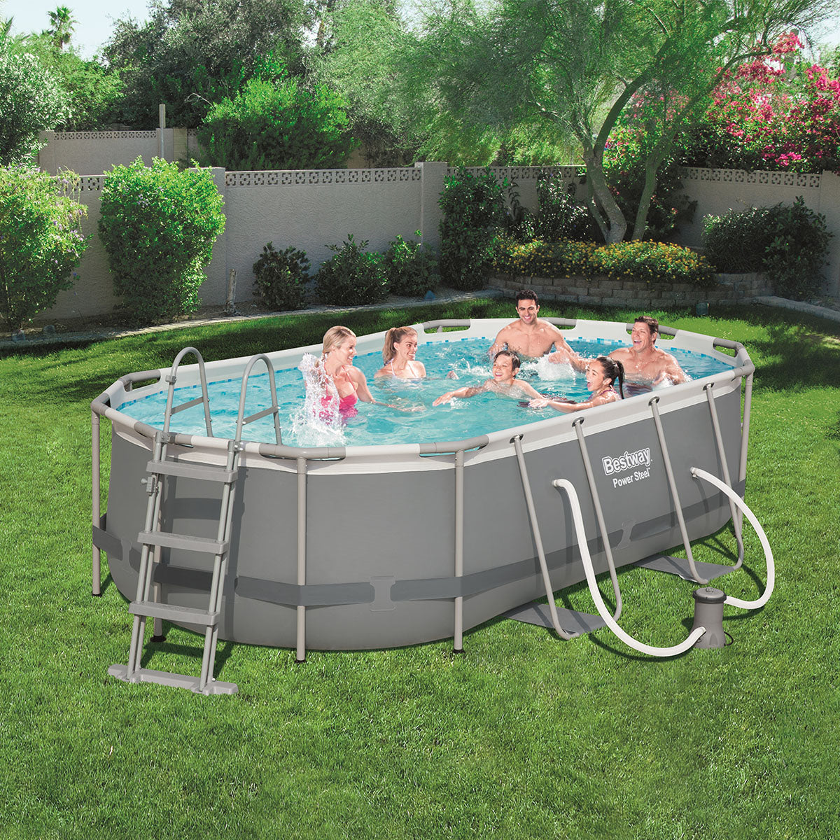 Bestway Power Steel Framed Oval Above Ground 14 Ft Big Length, 8.2 Foot Width Pool - 56620