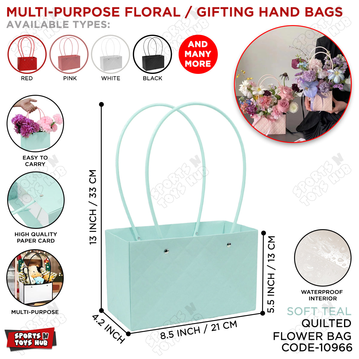 Portable Flower Box Cardstock Quilted Waxed Paper Handy Gift Bag - 1 PC