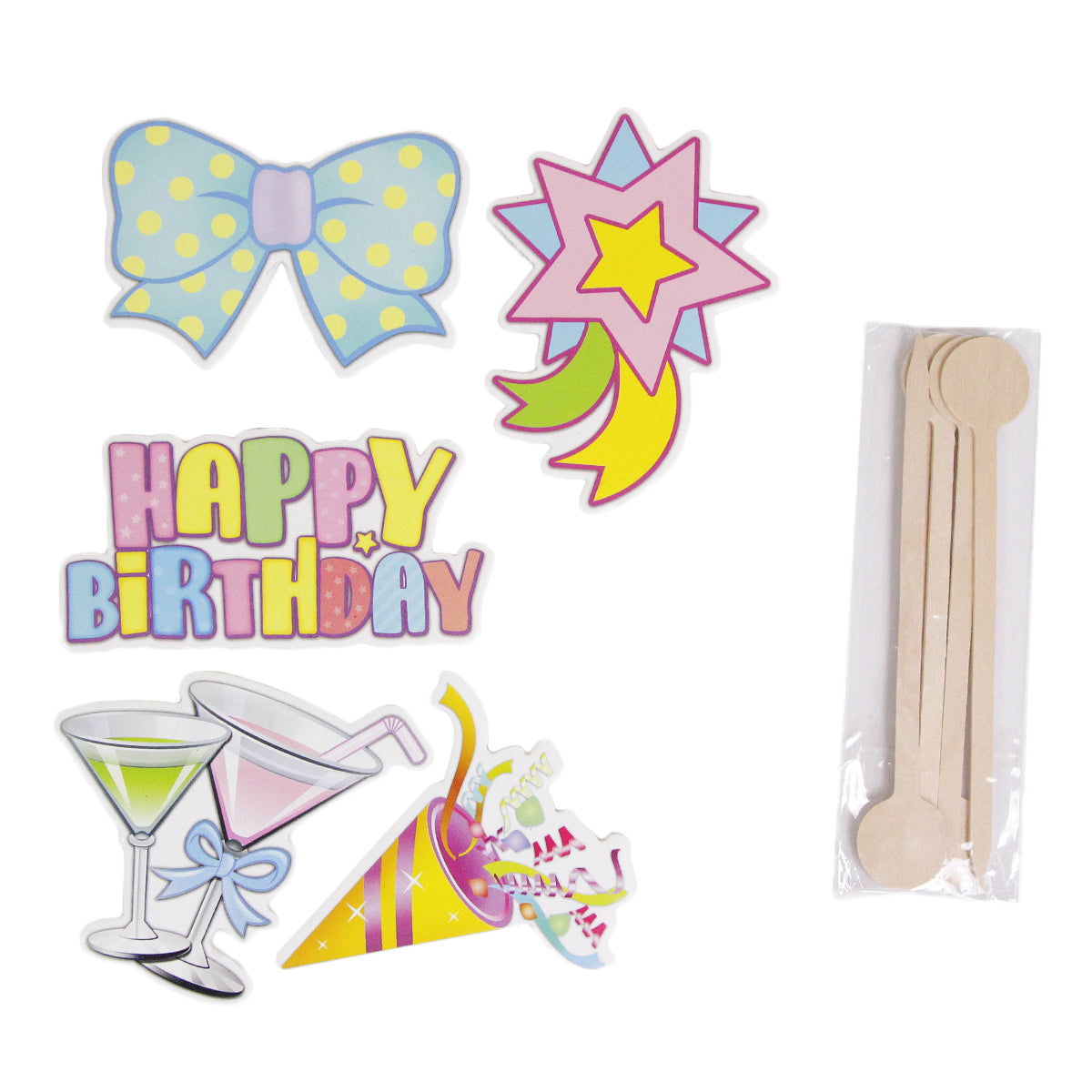 2 In 1 Foam Board Happy Birthday Cake Topper - 5 Pcs