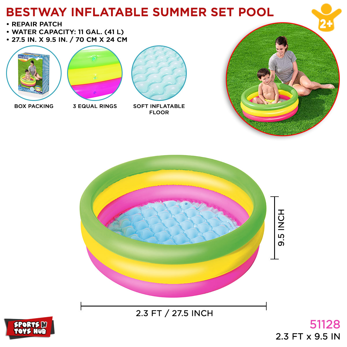 Bestway 2.3 Ft Inflatable Kiddie Swimming Pool For Kids - 51128