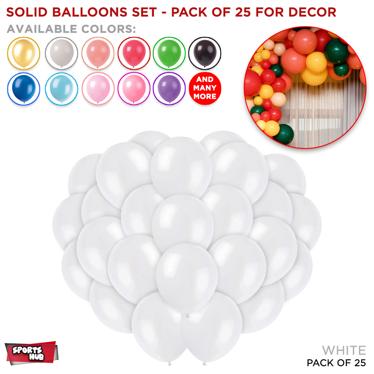 1.5 Gram Solid Latex 10 Inch Round Balloons - 25 Pcs