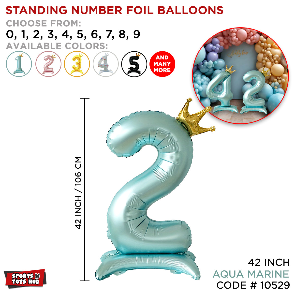 *Standing Number Foil Balloon- Aqua Marine - 42 inch