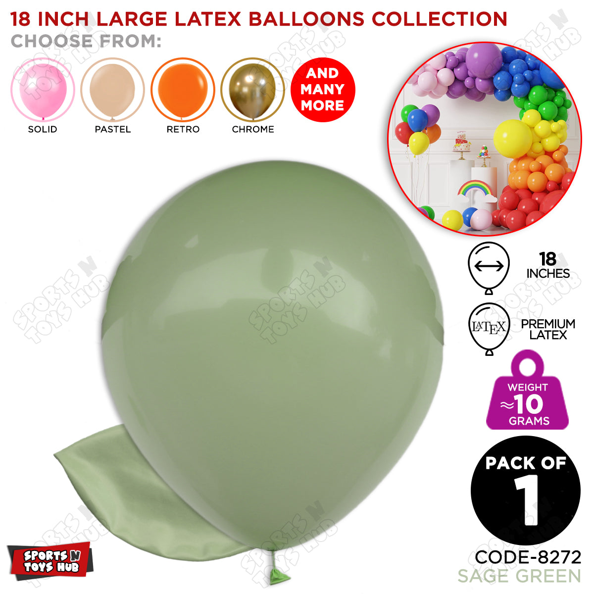 18 Inch 10 Gram Solid Latex Round Balloons Collection