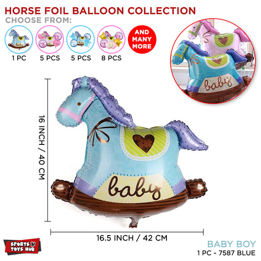 14 Mini Rocking Horse Foil Balloon - Blue