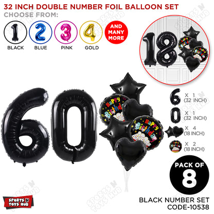 Black Color 32 Inch Number Foil Balloon With Round Printed Balloon Set