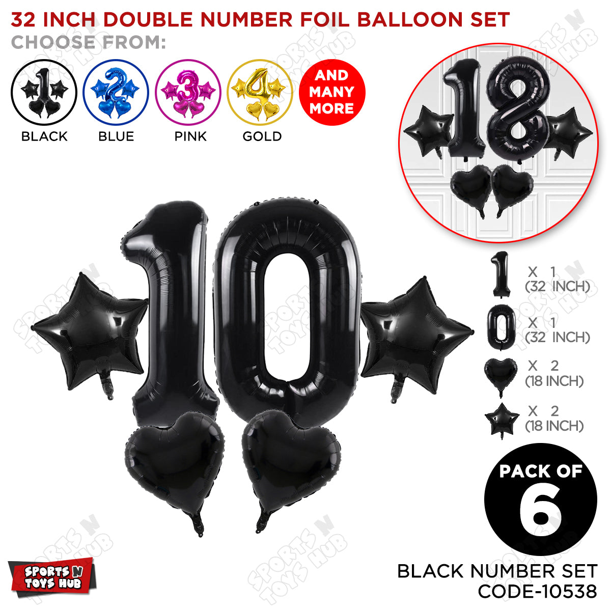 Black Color 32 Inch Number Foil Balloon Set