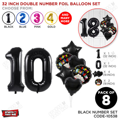 Black Color 32 Inch Number Foil Balloon With Round Printed Balloon Set
