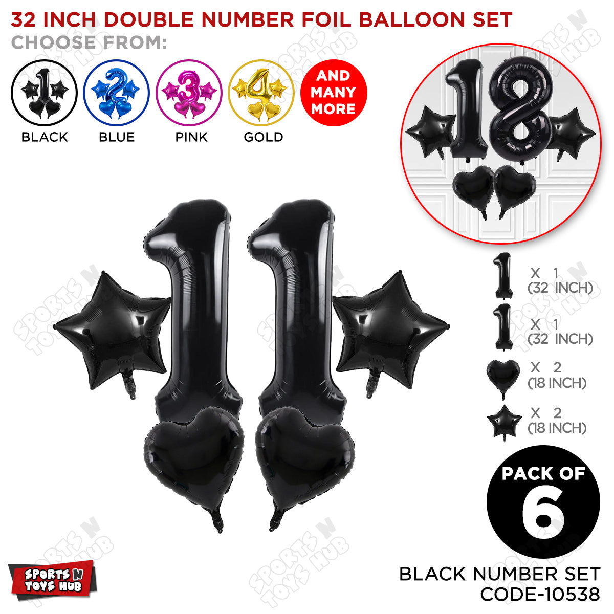 Black Color 32 Inch Number Foil Balloon Set
