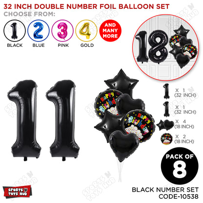 Black Color 32 Inch Number Foil Balloon With Round Printed Balloon Set