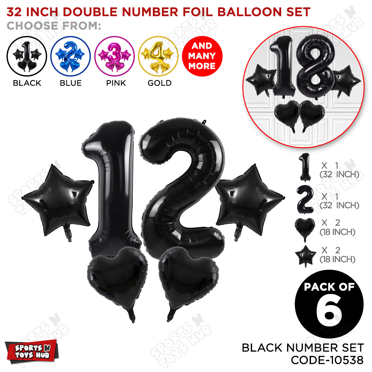Black Color 32 Inch Number Foil Balloon Set