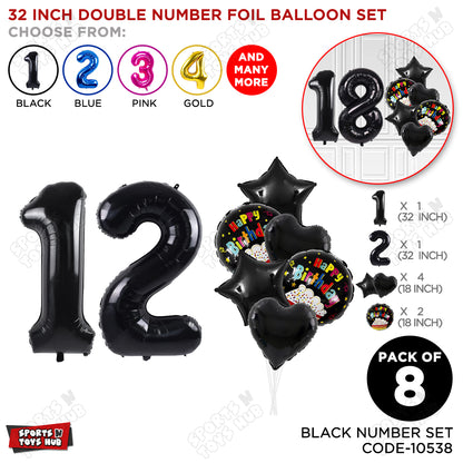 Black Color 32 Inch Number Foil Balloon With Round Printed Balloon Set
