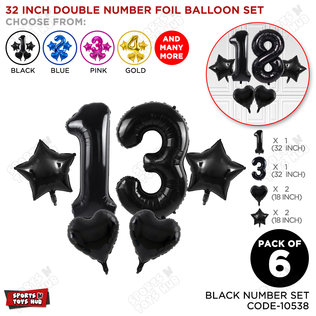 Black Color 32 Inch Number Foil Balloon Set