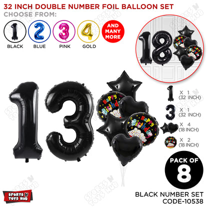 Black Color 32 Inch Number Foil Balloon With Round Printed Balloon Set