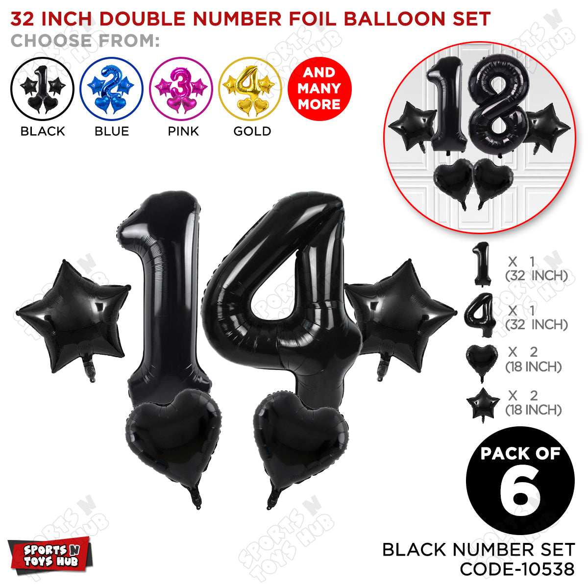 Black Color 32 Inch Number Foil Balloon Set
