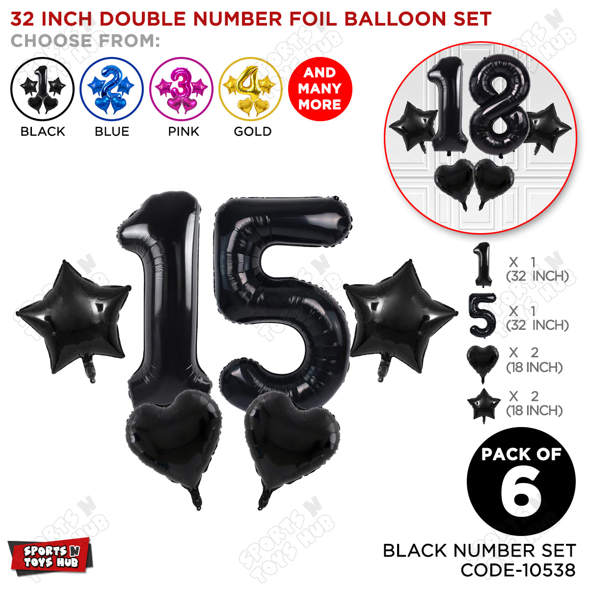 Black Color 32 Inch Number Foil Balloon Set