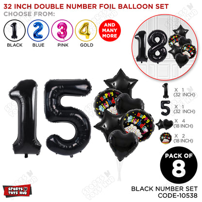 Black Color 32 Inch Number Foil Balloon With Round Printed Balloon Set
