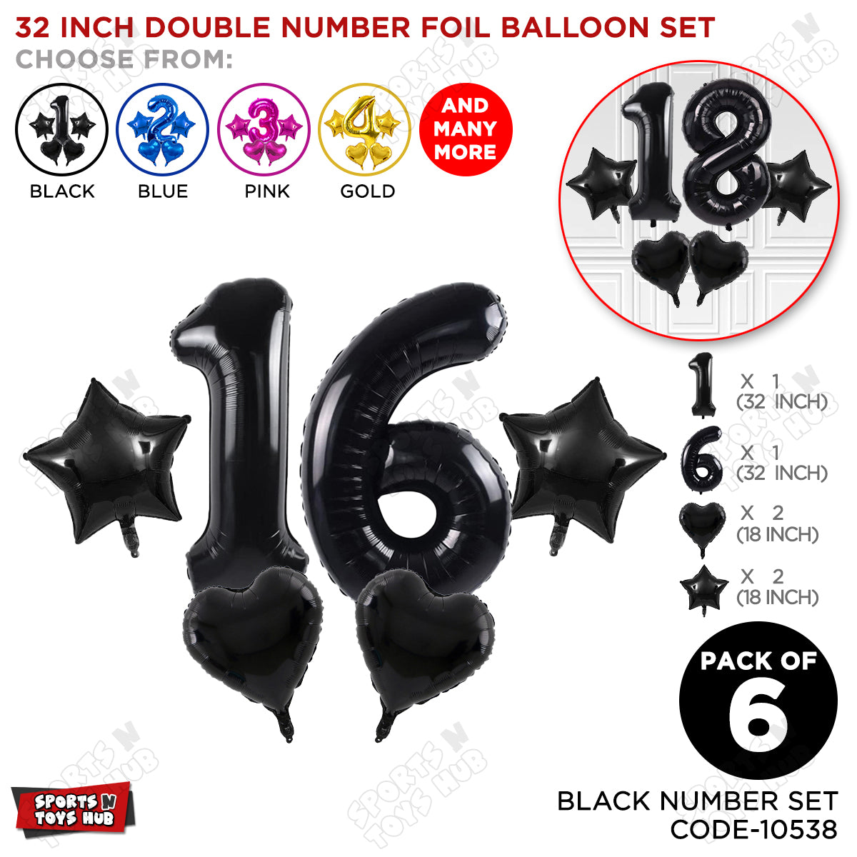 Black Color 32 Inch Number Foil Balloon Set
