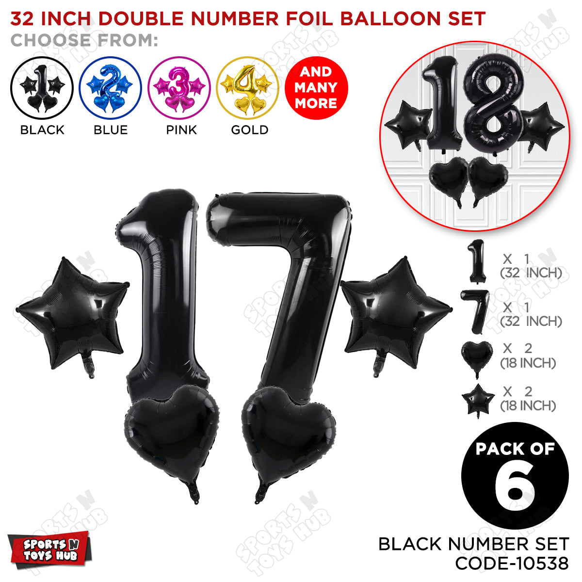 Black Color 32 Inch Number Foil Balloon Set