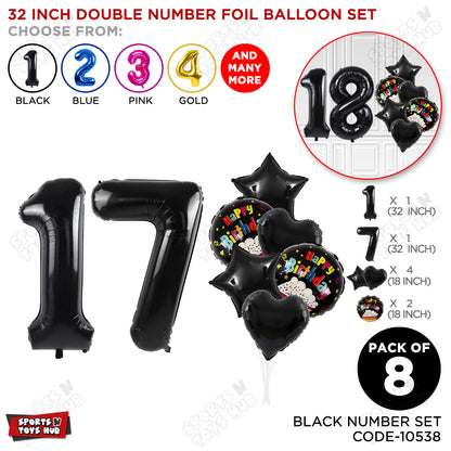 Black Color 32 Inch Number Foil Balloon With Round Printed Balloon Set