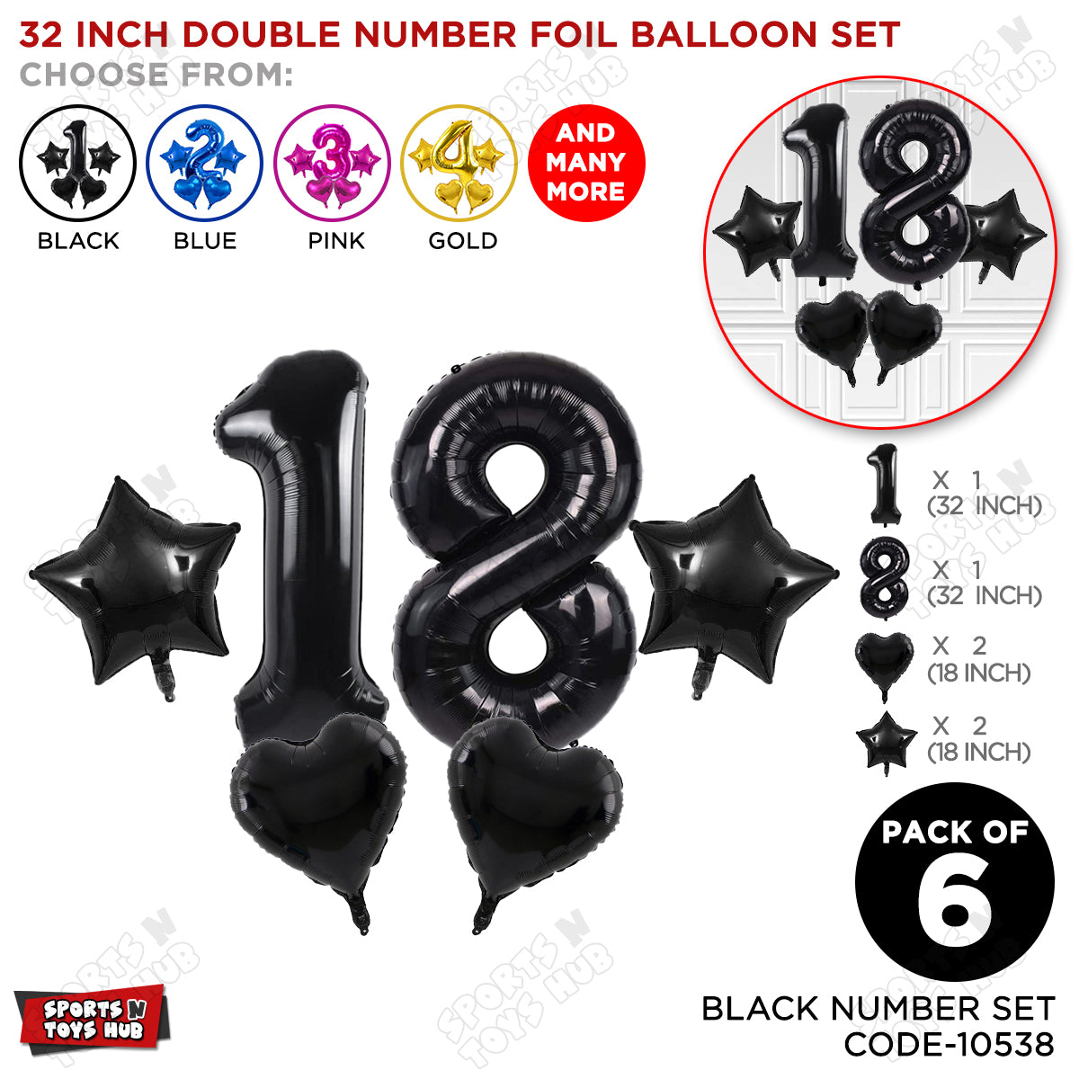 Black Color 32 Inch Number Foil Balloon Set