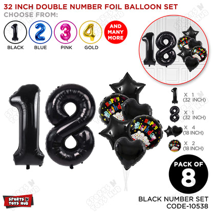 Black Color 32 Inch Number Foil Balloon With Round Printed Balloon Set