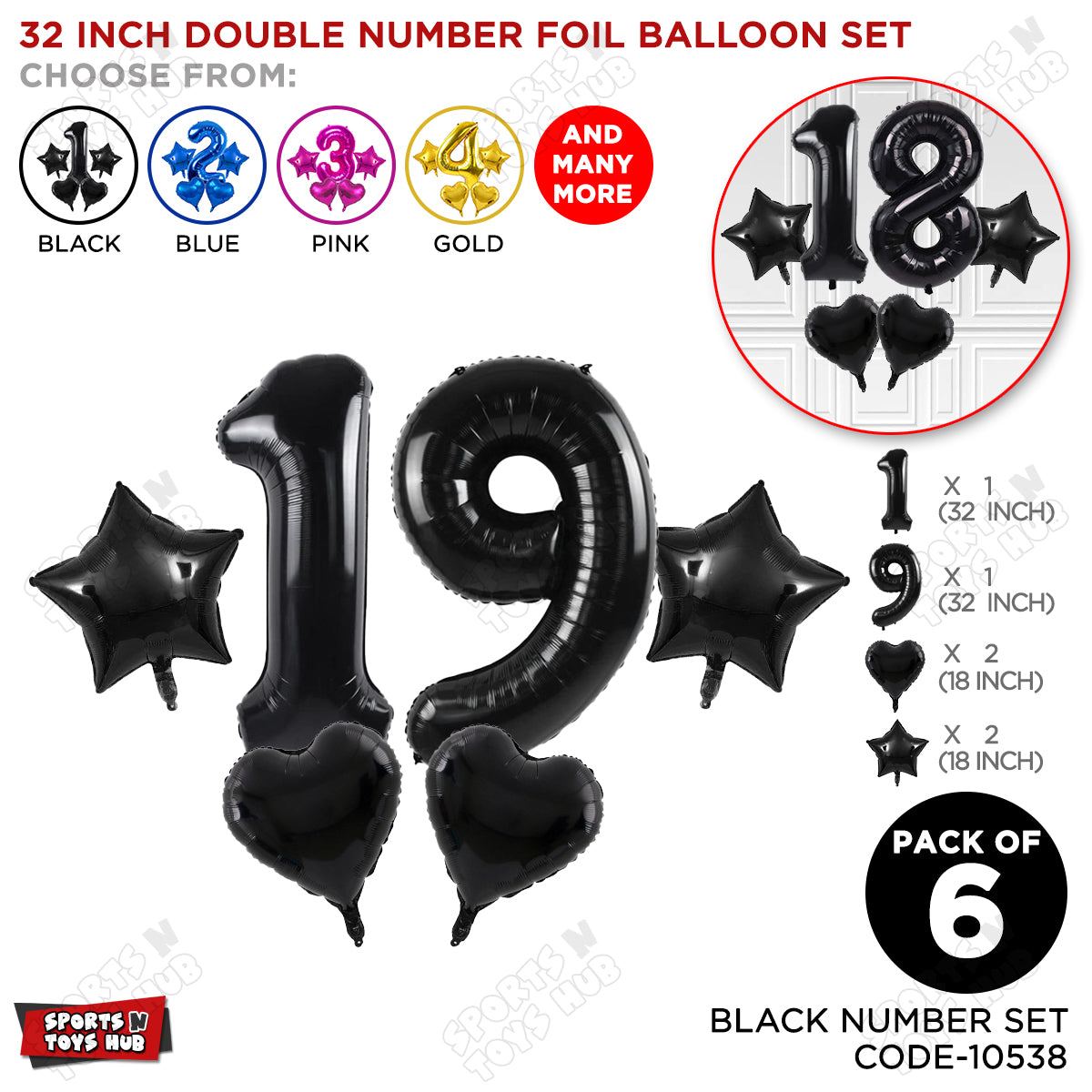 Black Color 32 Inch Number Foil Balloon Set