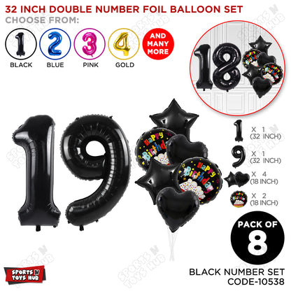 Black Color 32 Inch Number Foil Balloon With Round Printed Balloon Set