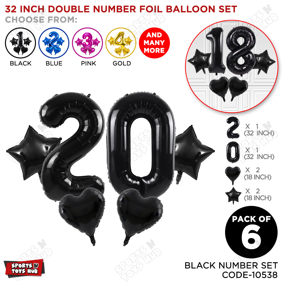 Black Color 32 Inch Number Foil Balloon Set