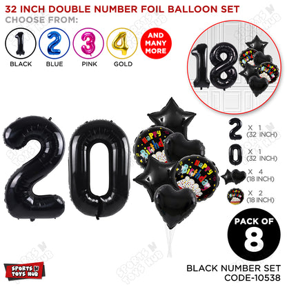 Black Color 32 Inch Number Foil Balloon With Round Printed Balloon Set