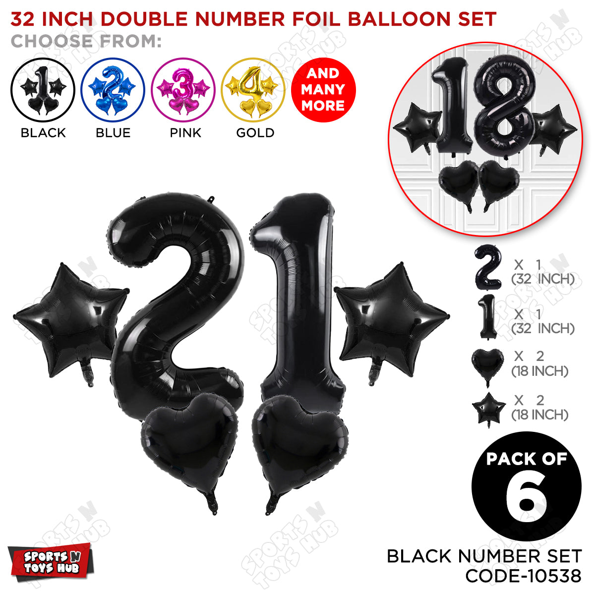 Black Color 32 Inch Number Foil Balloon Set