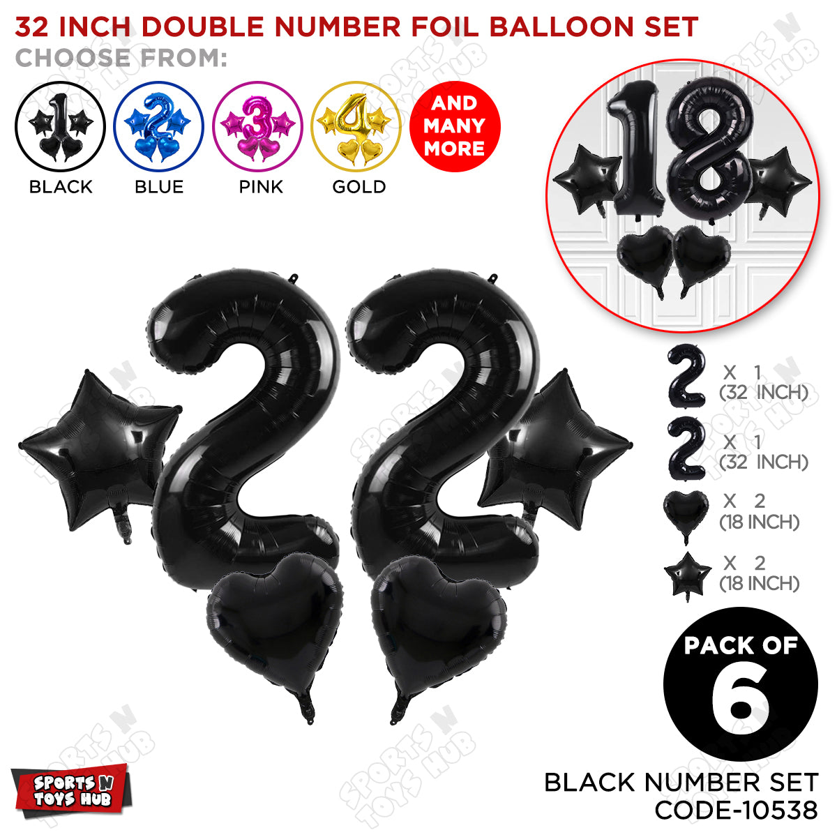 Black Color 32 Inch Number Foil Balloon Set