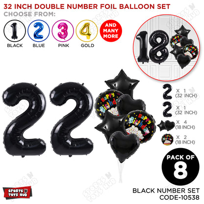 Black Color 32 Inch Number Foil Balloon With Round Printed Balloon Set
