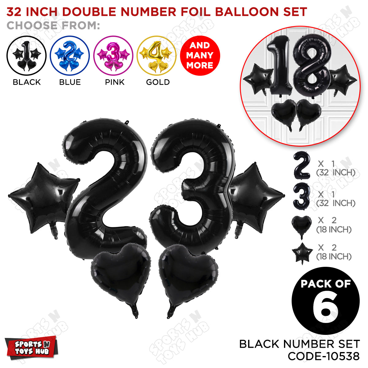 Black Color 32 Inch Number Foil Balloon Set