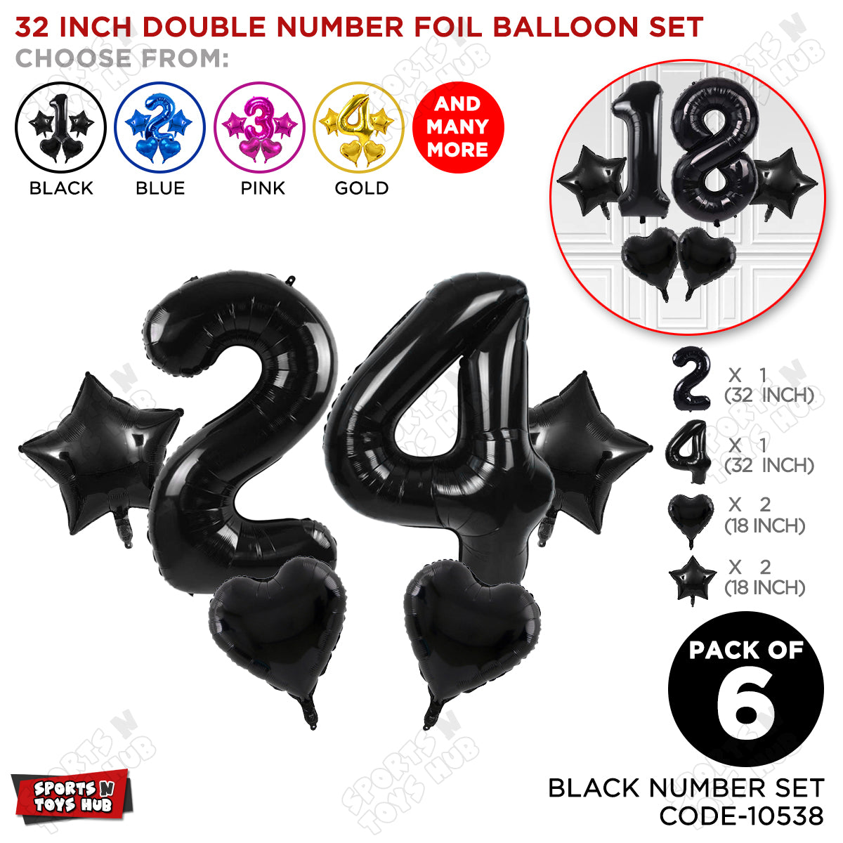 Black Color 32 Inch Number Foil Balloon Set