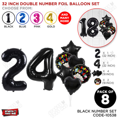 Black Color 32 Inch Number Foil Balloon With Round Printed Balloon Set