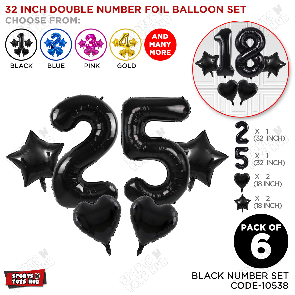 Black Color 32 Inch Number Foil Balloon Set