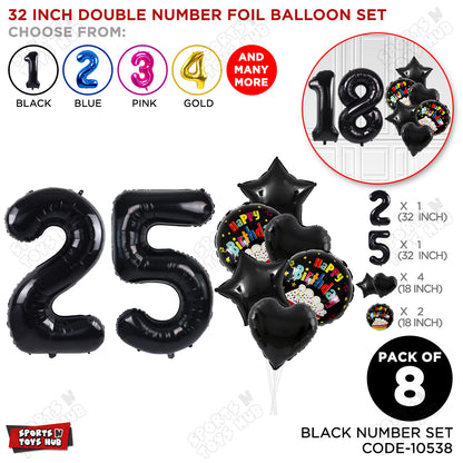 Black Color 32 Inch Number Foil Balloon With Round Printed Balloon Set
