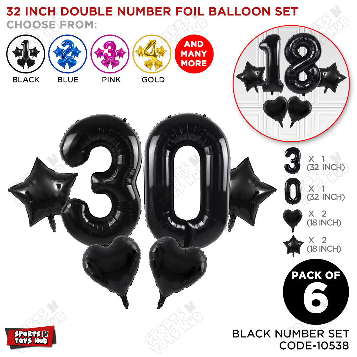 Black Color 32 Inch Number Foil Balloon Set