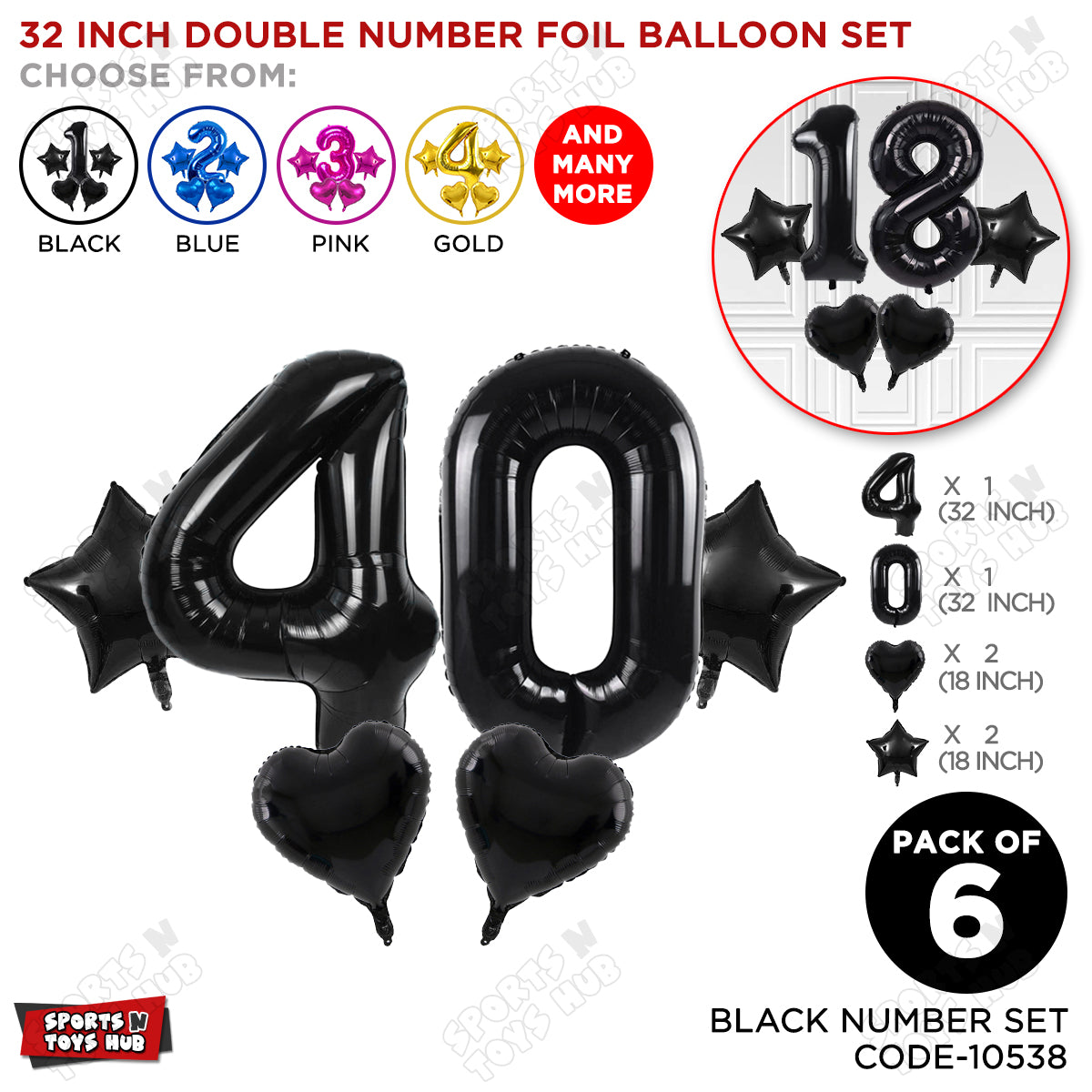 Black Color 32 Inch Number Foil Balloon Set