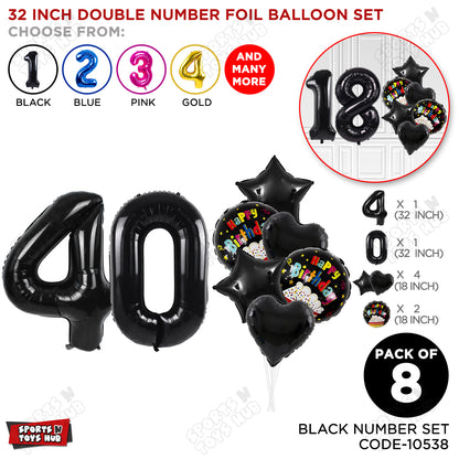 Black Color 32 Inch Number Foil Balloon With Round Printed Balloon Set