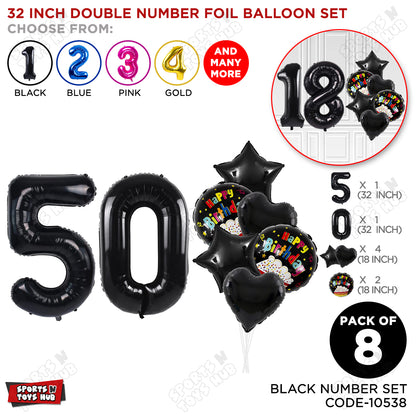 Black Color 32 Inch Number Foil Balloon With Round Printed Balloon Set